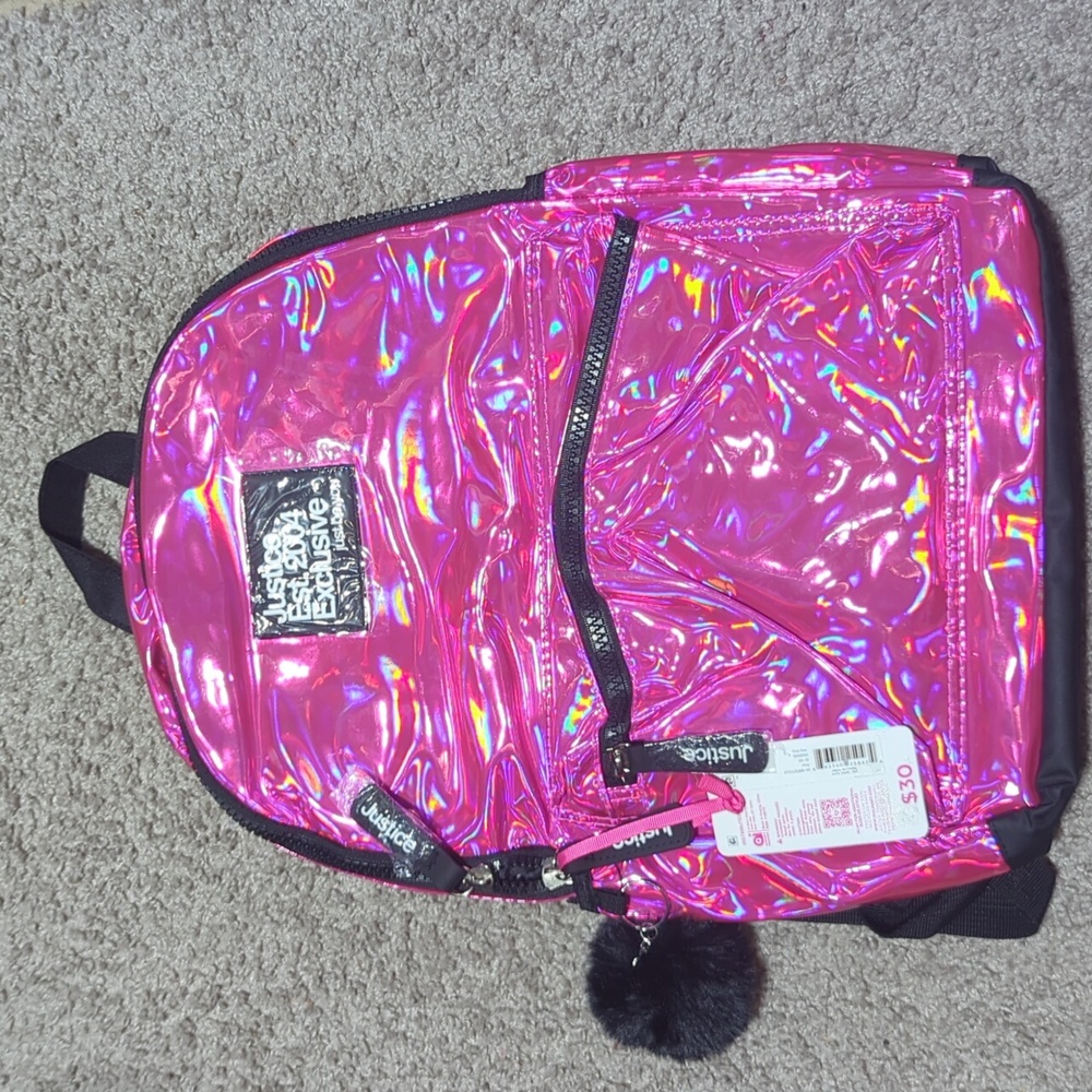 Justice shiny pink backpack multi pockets